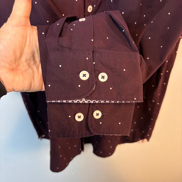 Denim & Flower Mens Dress Shirt Button Up Slim Fit XL Burgundy Long Sleeve - Picture 6 of 8